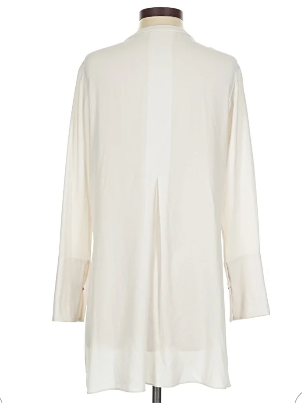 MM. LaFleur Longline Mandarin Collar Ivory Button Up Shirt, Size Small - Picture 2 of 14